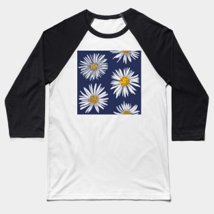 White asters on dark blue, dense Baseball T-Shirt